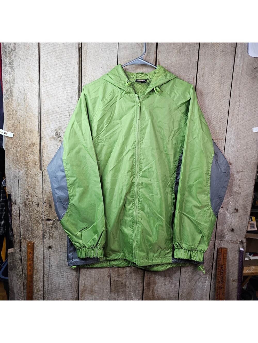 Prairie Mountain Men's L Green Gray Lightweight Hooded Full Zip Windbreaker